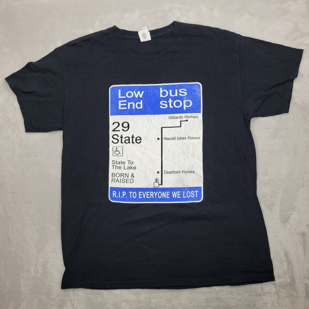 29 State Shirt Men Large Bus Stop State Lake Hillards Harold Ickes Dearborn Home